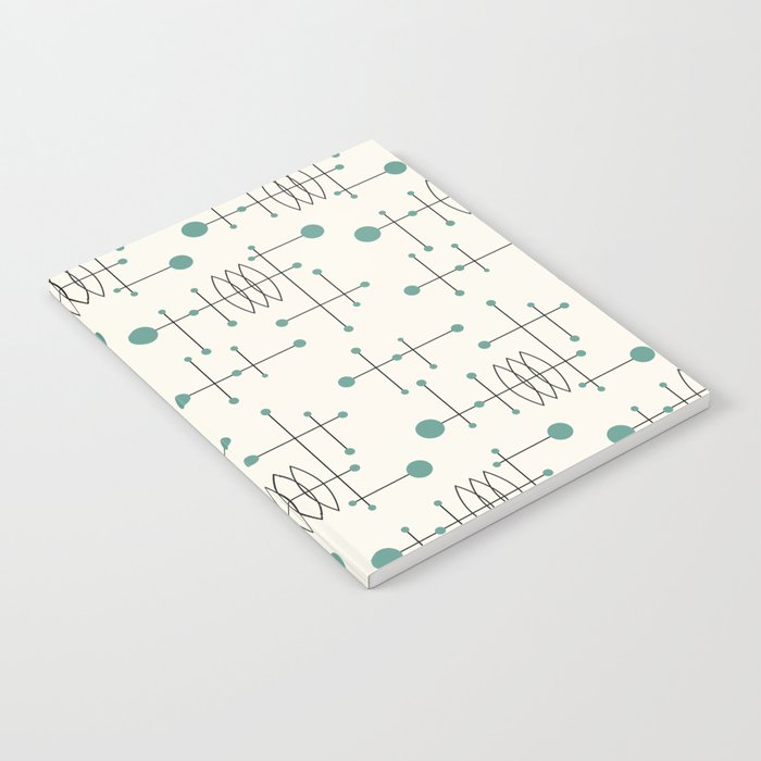 Mid Century Atomic Age Pattern Teal and Cream Notebook Gallery Image 2