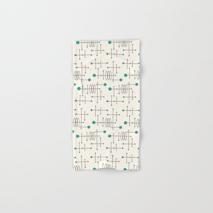 Mid Century Atomic Age Pattern Teal and Cream Bath Towel Gallery Image 1