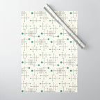 Mid Century Atomic Age Pattern Teal and Cream Wrapping Paper Gallery Image 1