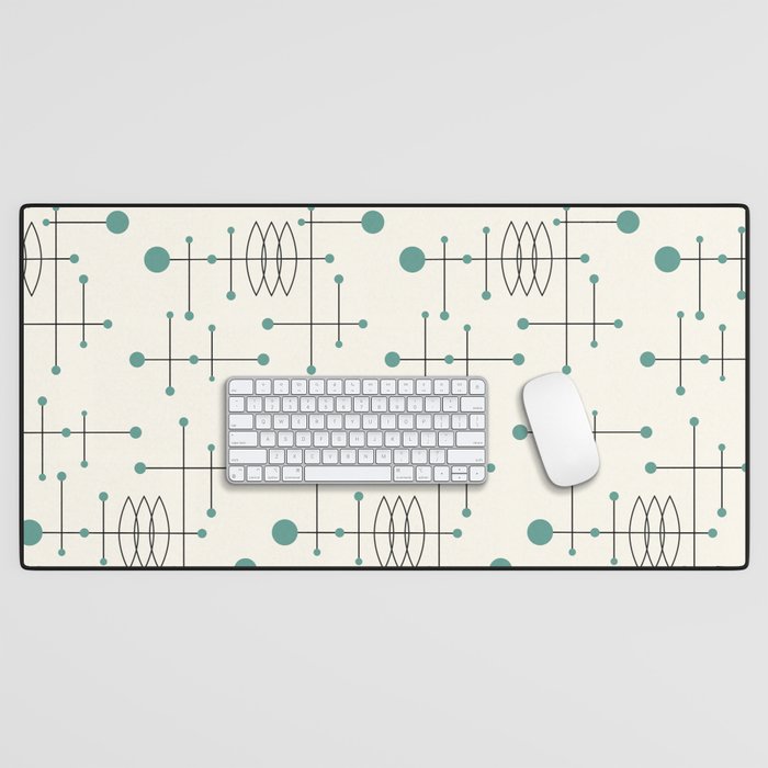 Mid Century Atomic Age Pattern Teal and Cream Desk Mat Gallery Image 1