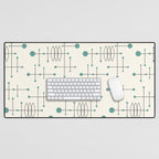 Mid Century Atomic Age Pattern Teal and Cream Desk Mat Gallery Image 1