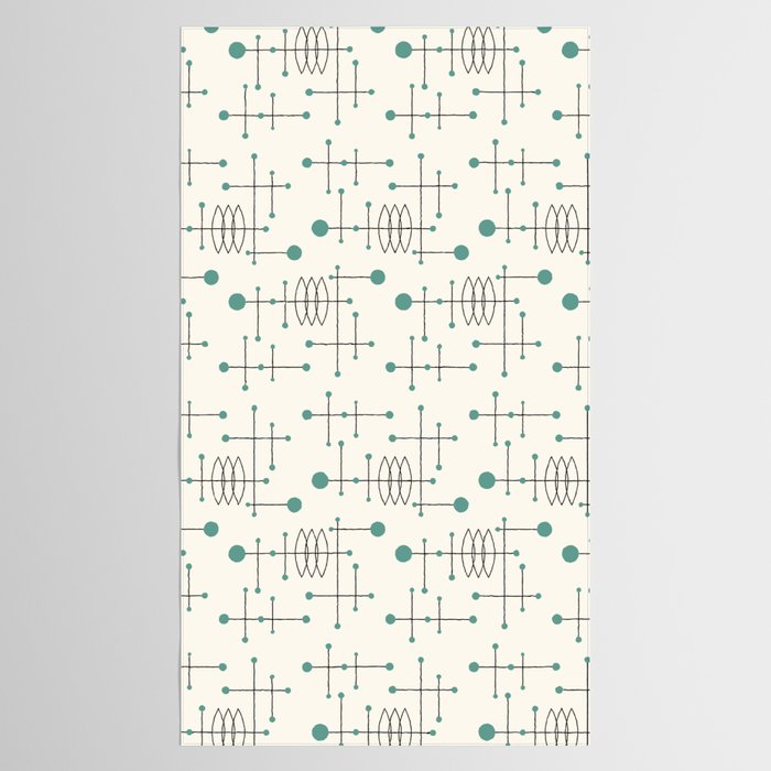 Mid Century Atomic Age Pattern Teal and Cream Tablecloth Gallery Image 2