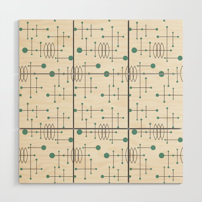 Mid Century Atomic Age Pattern Teal and Cream Wood Wall Art Gallery Image 1