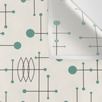 Mid Century Atomic Age Pattern Teal and Cream Wall Tapestry Gallery Image 3