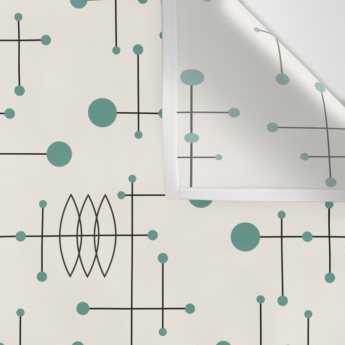 Mid Century Atomic Age Pattern Teal and Cream Wall Tapestry Gallery Image 3