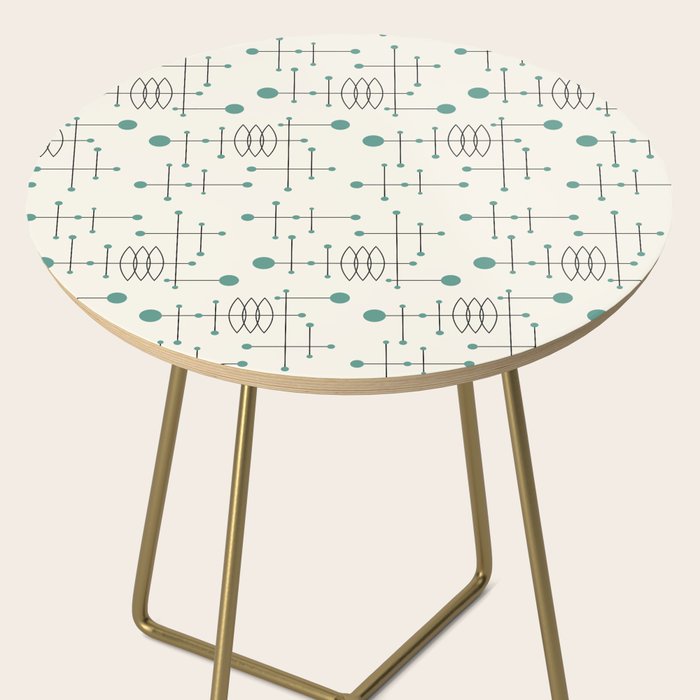 Mid Century Atomic Age Pattern Teal and Cream Side Table Gallery Image 2