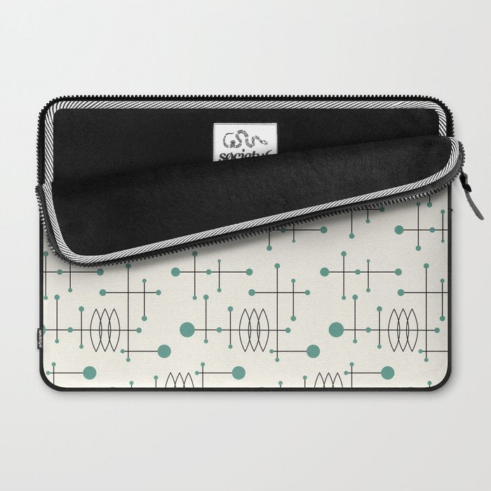 Mid Century Atomic Age Pattern Teal and Cream Laptop Sleeve Gallery Image 2