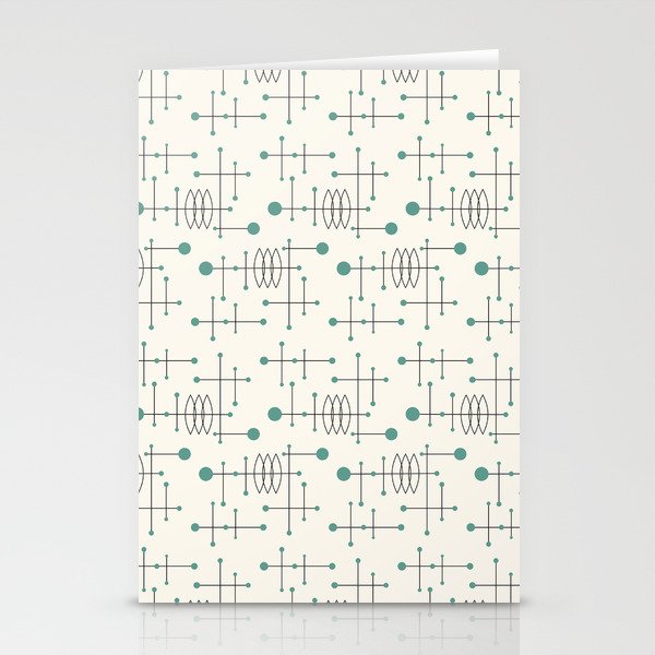 Mid Century Atomic Age Pattern Teal and Cream Stationery Card Gallery Image 2