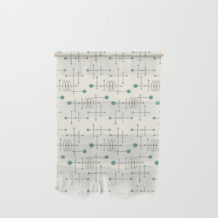 Mid Century Atomic Age Pattern Teal and Cream Wall Hanging Gallery Image 1