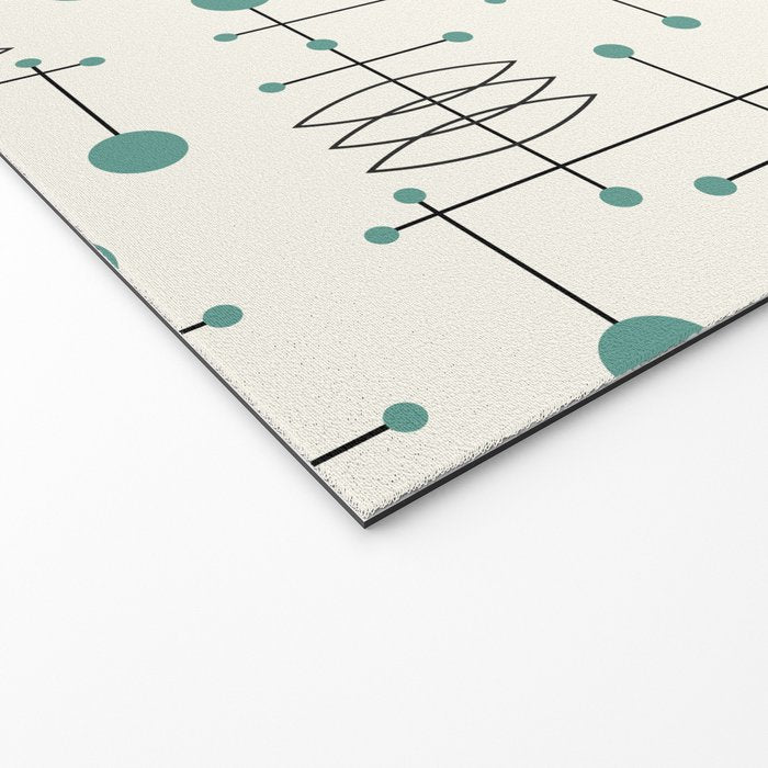 Mid Century Atomic Age Pattern Teal and Cream Welcome Mat Gallery Image 2
