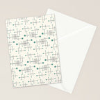 Mid Century Atomic Age Pattern Teal and Cream Stationery Card Gallery Image 2