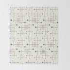 Mid Century Atomic Age Pattern Teal and Cream Throw Blanket Gallery Image 2