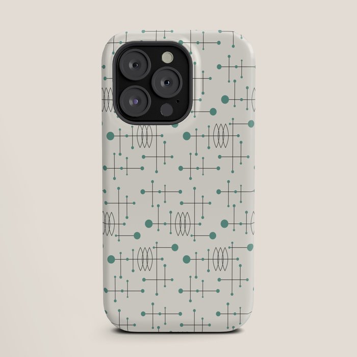 Mid Century Atomic Age Pattern Teal and Cream iPhone Case Gallery Image 19