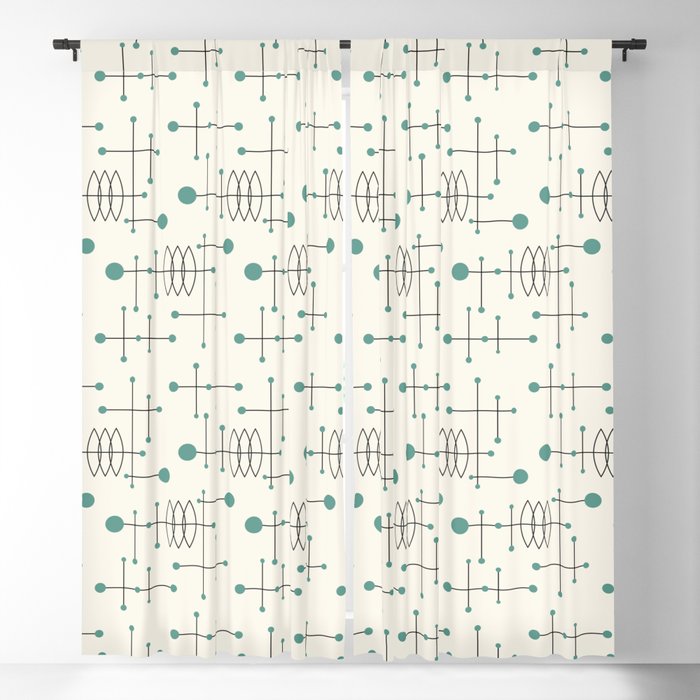 Mid Century Atomic Age Pattern Teal and Cream Window Curtain Gallery Image 5