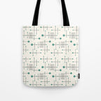Mid Century Atomic Age Pattern Teal and Cream Tote Bag Gallery Image 1