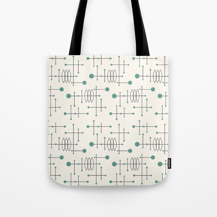Mid Century Atomic Age Pattern Teal and Cream Tote Bag Gallery Image 1