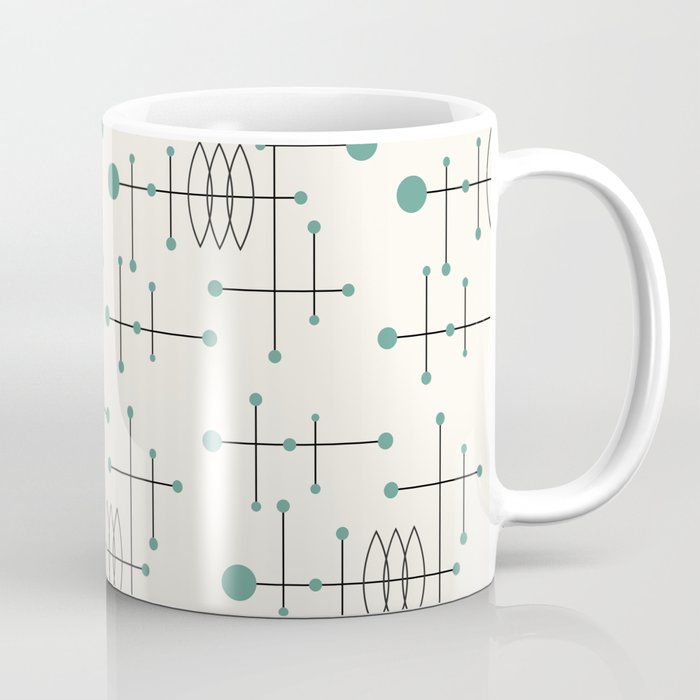 Mid Century Atomic Age Pattern Teal and Cream Coffee Mug Gallery Image 1