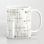 Mid Century Atomic Age Pattern Teal and Cream Coffee Mug Gallery Image 1