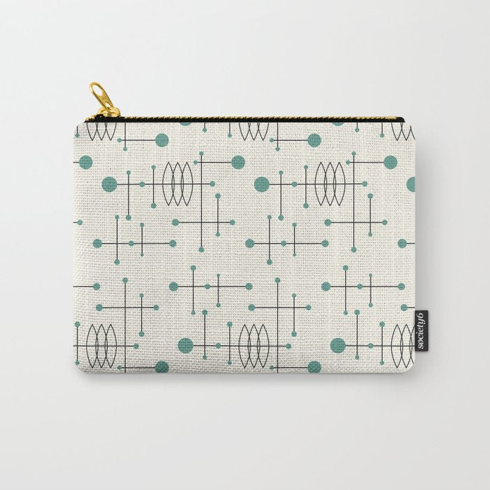 Mid Century Atomic Age Pattern Teal and Cream Carry All Pouch Gallery Image 1