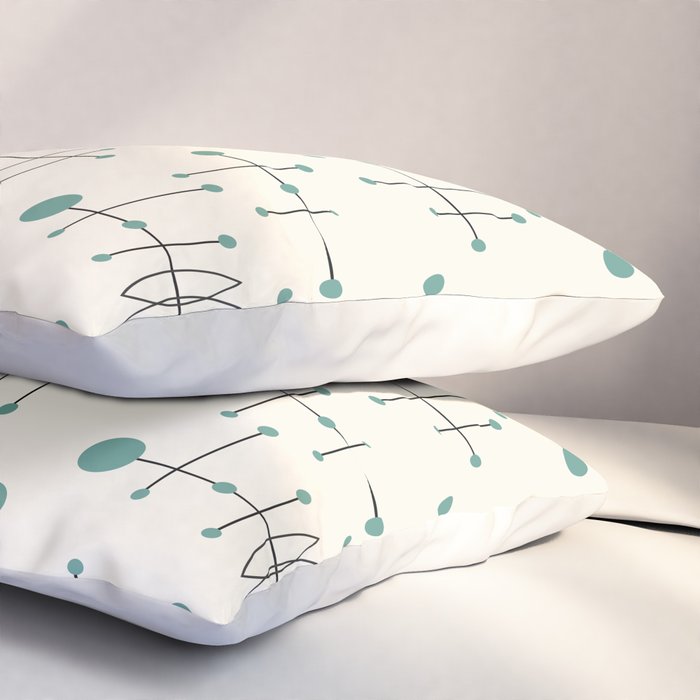 Mid Century Atomic Age Pattern Teal and Cream Pillow Sham Gallery Image 3