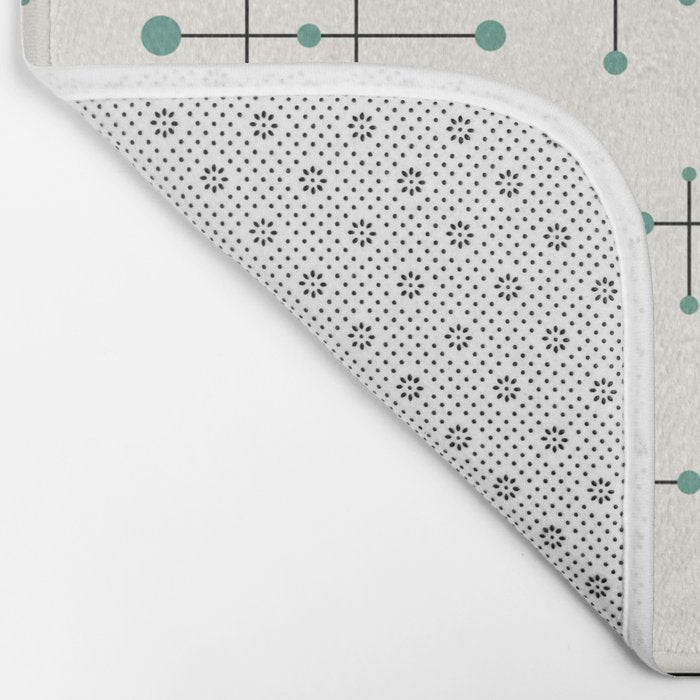 Mid Century Atomic Age Pattern Teal and Cream Bath Mat Gallery Image 2