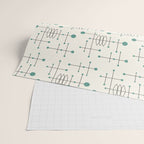 Mid Century Atomic Age Pattern Teal and Cream Wrapping Paper Gallery Image 2