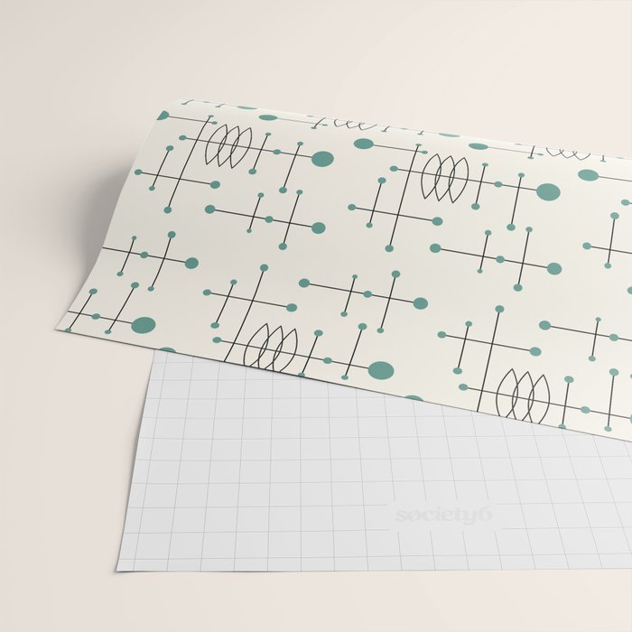 Mid Century Atomic Age Pattern Teal and Cream Wrapping Paper Gallery Image 2