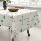 Mid Century Atomic Age Pattern Teal and Cream Tablecloth Gallery Image 3