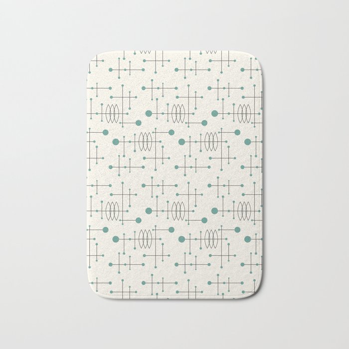 Mid Century Atomic Age Pattern Teal and Cream Bath Mat Gallery Image 1
