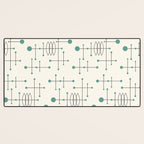 Mid Century Atomic Age Pattern Teal and Cream Desk Mat Gallery Image 3
