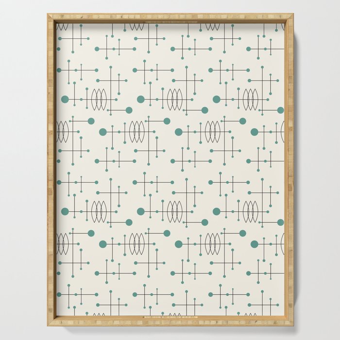 Mid Century Atomic Age Pattern Teal and Cream Serving Tray Gallery Image 1
