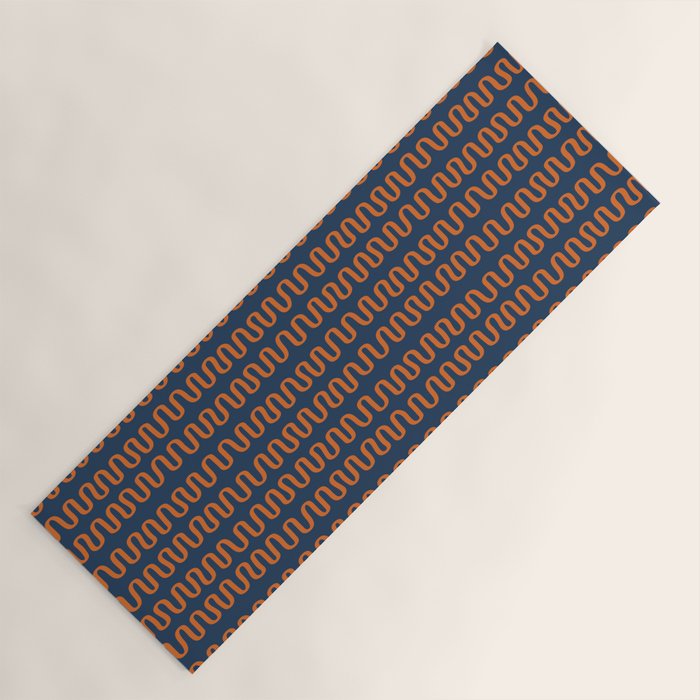 Abstract Shapes 268 in Navy Blue and Orange (Snake Pattern Abstraction) Yoga Mat Gallery Image 1