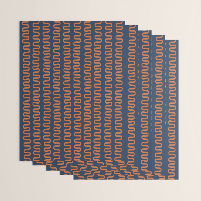 Abstract Shapes 268 in Navy Blue and Orange (Snake Pattern Abstraction) Wrapping Paper Gallery Image 3