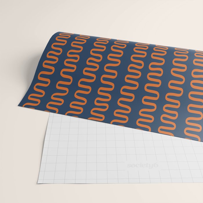 Abstract Shapes 268 in Navy Blue and Orange (Snake Pattern Abstraction) Wrapping Paper Gallery Image 2