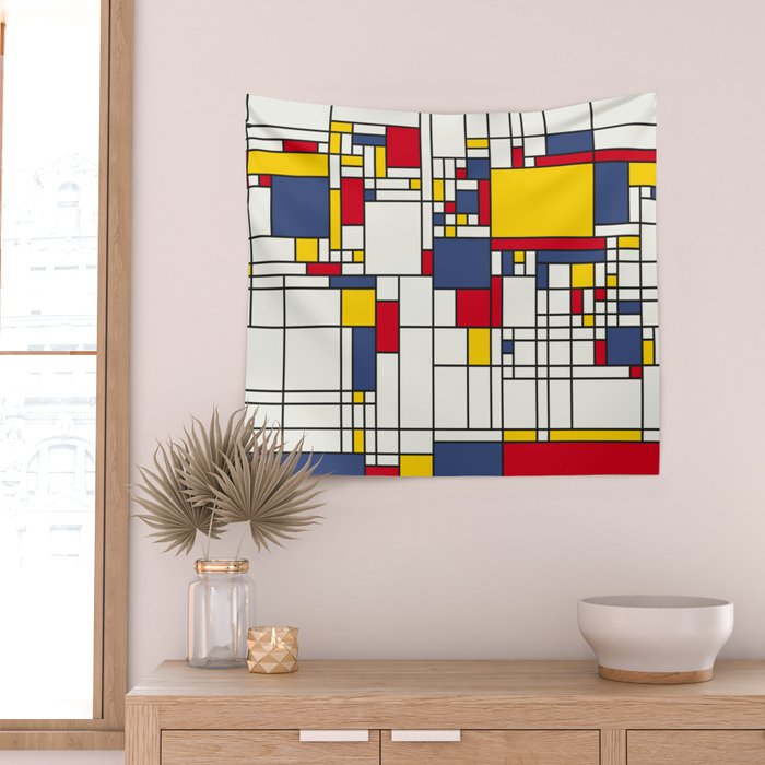 World Map Abstract Mondrian Style Wall Tapestry Gallery Image 2