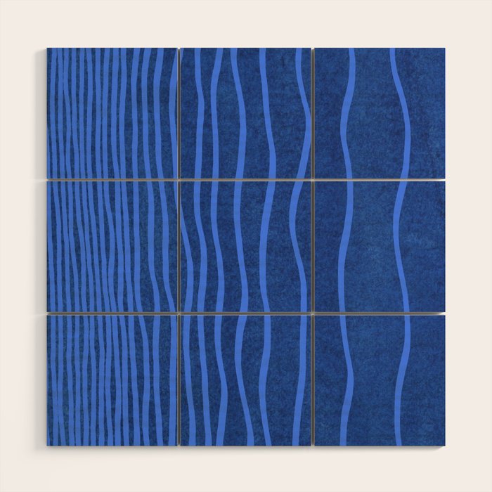 Wavy Stripes in Blue Wood Wall Art Gallery Image 1