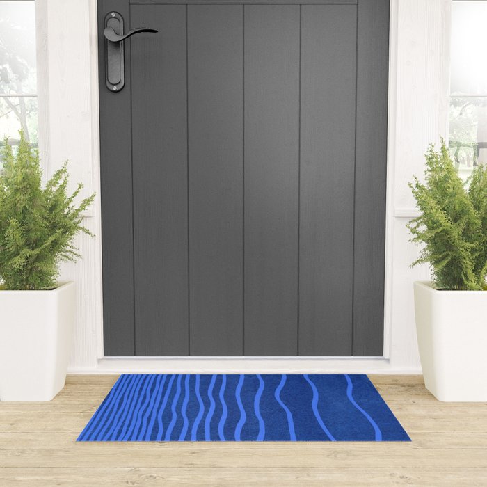 Wavy Stripes in Blue Welcome Mat Gallery Image 3