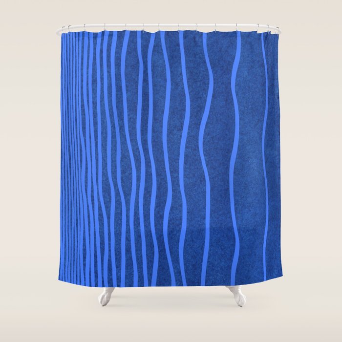 Wavy Stripes in Blue Shower Curtain Gallery Image 1