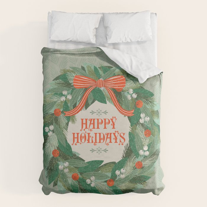 Happy Holidays Christmas Wreath Duvet Cover Gallery Image 6