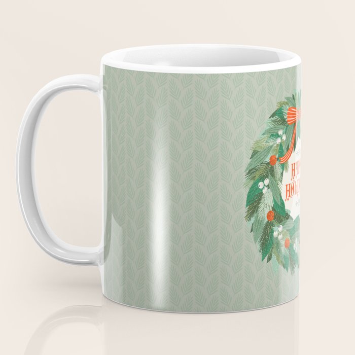 Happy Holidays Christmas Wreath Coffee Mug Gallery Image 3