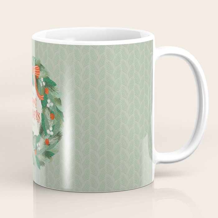 Happy Holidays Christmas Wreath Coffee Mug Gallery Image 1