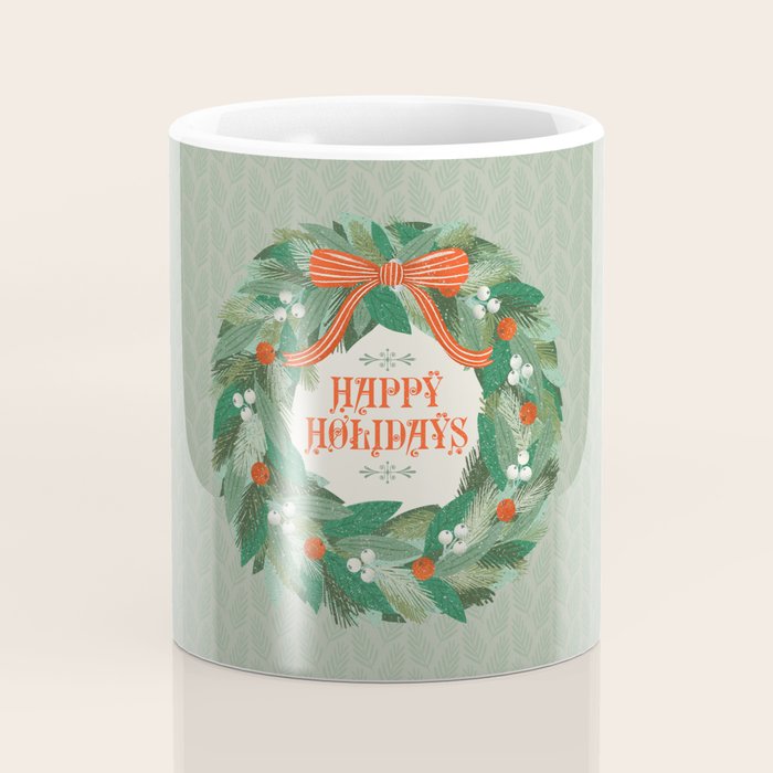 Happy Holidays Christmas Wreath Coffee Mug Gallery Image 4