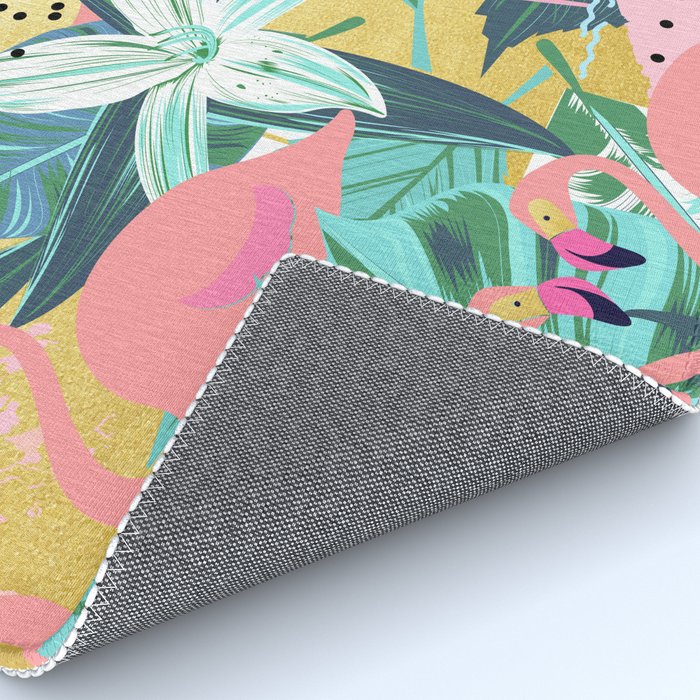 Flamingo Tropical, Colorful Modern Bohemian Eclectic Jungle Graphic Design, Blush Forest Gold Floral Rug Gallery Image 4