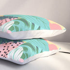 Flamingo Tropical, Colorful Modern Bohemian Eclectic Jungle Graphic Design, Blush Forest Gold Floral Pillow Sham Gallery Image 3
