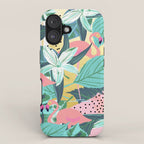 Flamingo Tropical, Colorful Modern Bohemian Eclectic Jungle Graphic Design, Blush Forest Gold Floral iPhone Case Gallery Image 1