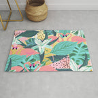 Flamingo Tropical, Colorful Modern Bohemian Eclectic Jungle Graphic Design, Blush Forest Gold Floral Rug Gallery Image 1