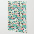 Flamingo Tropical, Colorful Modern Bohemian Eclectic Jungle Graphic Design, Blush Forest Gold Floral Wallpaper Gallery Image 2