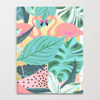 Flamingo Tropical, Colorful Modern Bohemian Eclectic Jungle Graphic Design, Blush Forest Gold Floral Notebook Gallery Image 4