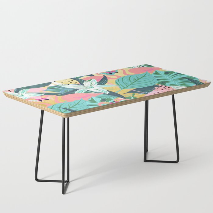 Flamingo Tropical, Colorful Modern Bohemian Eclectic Jungle Graphic Design, Blush Forest Gold Floral Coffee Table Gallery Image 1