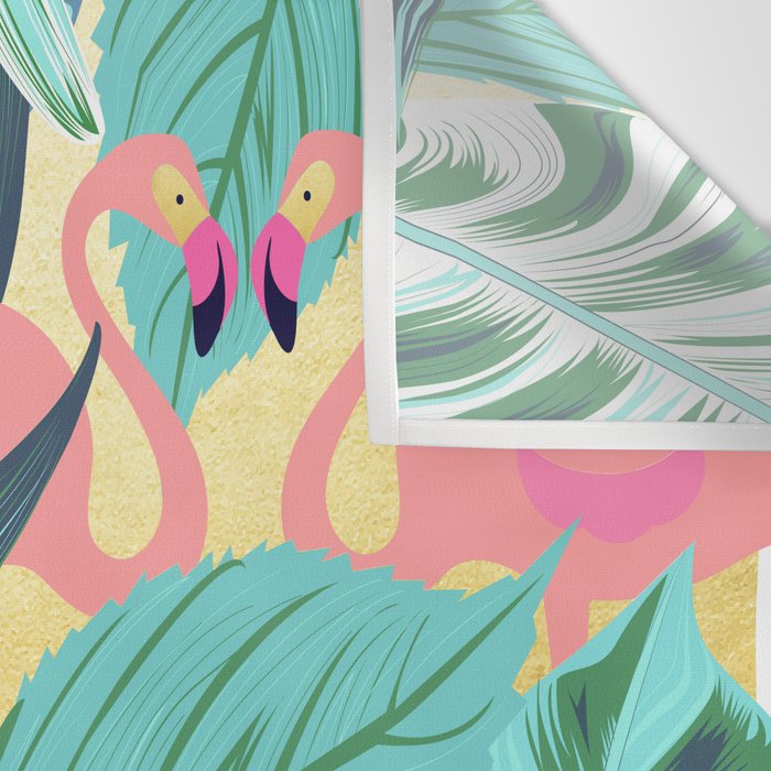 Flamingo Tropical, Colorful Modern Bohemian Eclectic Jungle Graphic Design, Blush Forest Gold Floral Wall Tapestry Gallery Image 3